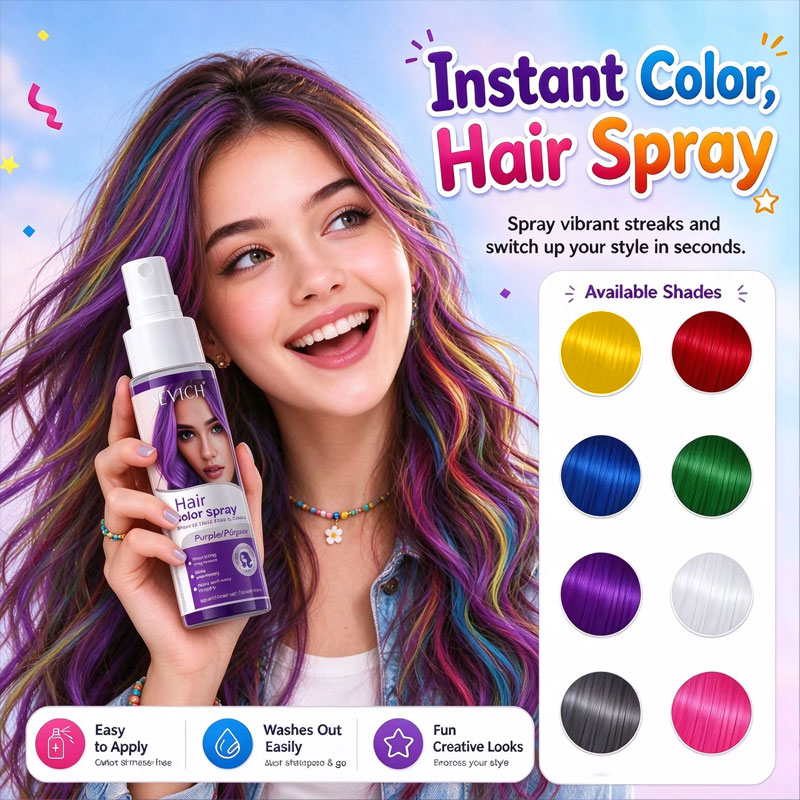 Hair Spray Color - สเปรย์เปลี่ยนสีผมชั่วคราว สำหรับเด็กและผู้ใหญ่ สีสดใสทันใจ สเปรย์ย้อมผมหลากสี ใช้ได้ครั้งเดียว