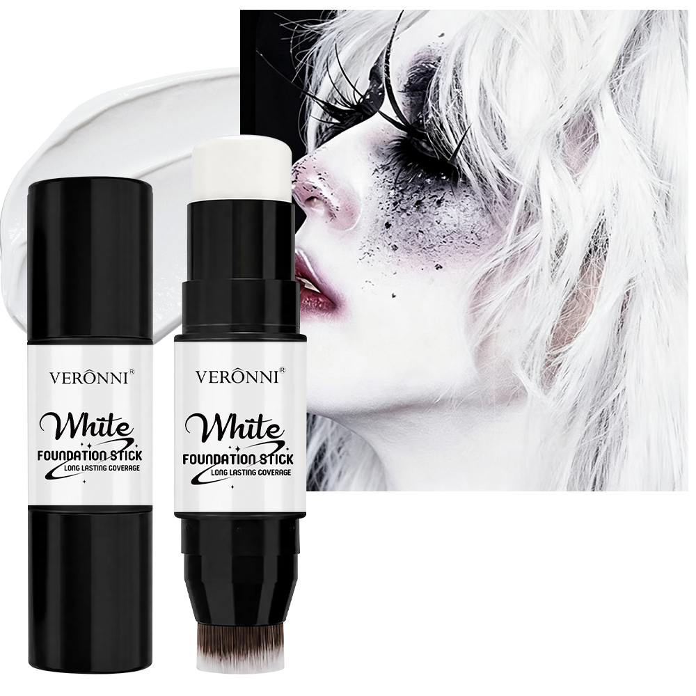 Cosplay Prop Paint - แท่งรองพื้นสีขาวแบบสองด้าน พร้อมแปรงในตัว, แท่งแต่งหน้าสำหรับใบหน้า 2-in-1, ติดทนนาน ปกปิดเต็มรูปแบบ