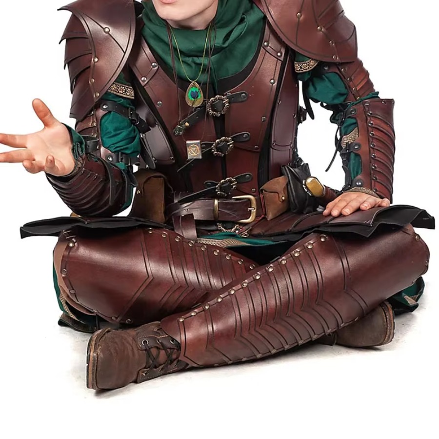 Cosplay Prop - สนับแข้งหนังอัศวินเอลฟ์ยุคกลาง สนับขาเกราะ นักรบโรมัน นักรบไวกิ้ง ชุดคอสเพลย์ อุปกรณ์ประกอบฉากปาร์ตี้ฮาโลวีน