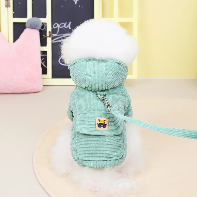 Corduroy สุนัข Coat With Leash - D Ring Strap บทวิจารณ์และราคา